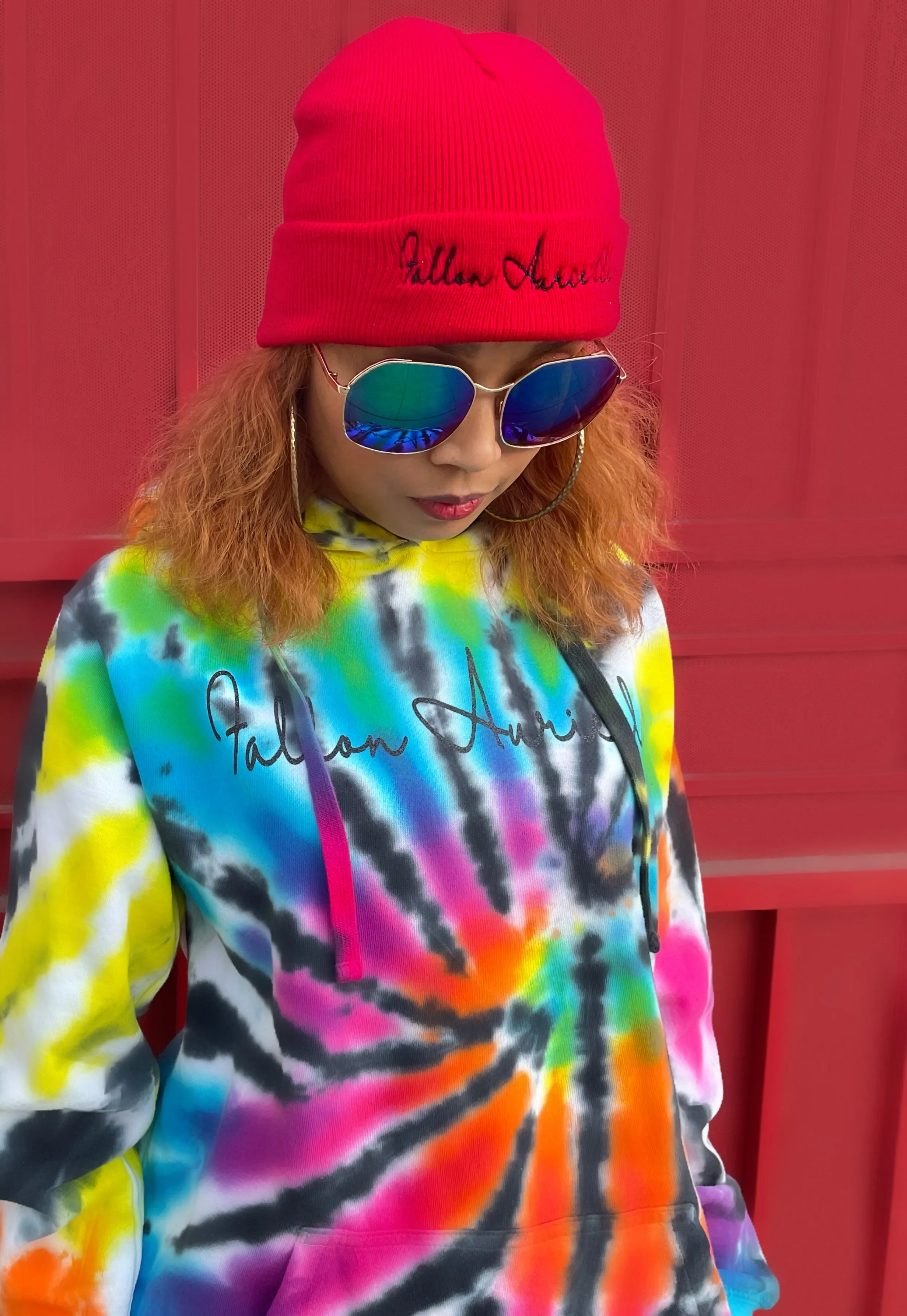 Fallon Aurielle Signature Beanie Hat (Red & Black)