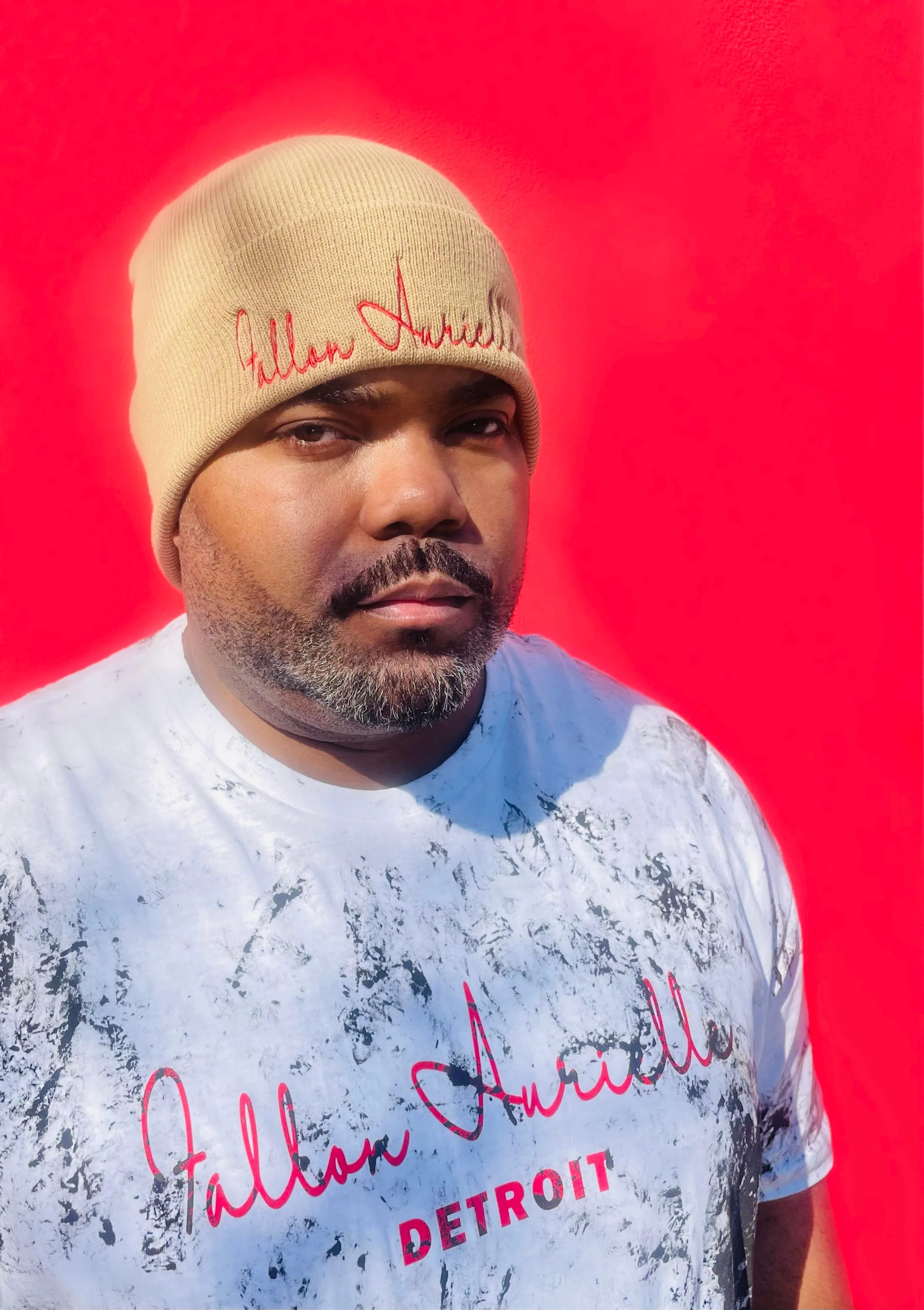 Fallon Aurielle Signature Classic Beanie Hat (Taupe & Red)