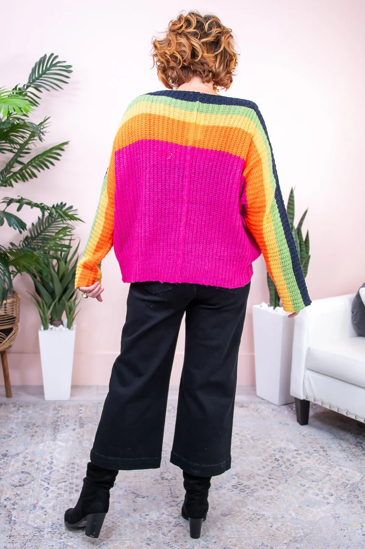 Fashion Is My Passion Fuchsia/Multi Color Striped Knitted Top - T8793FU