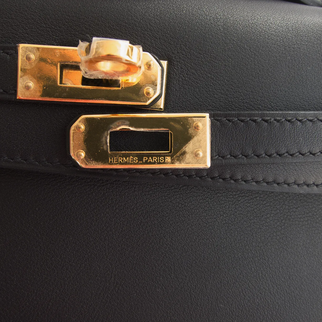 Fashionista Fave Hermes Black Gold Swift Kelly Pochette Cut Clutch Bag