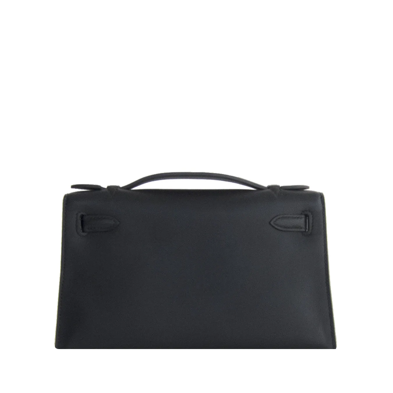 Fashionista Fave Hermes Black Gold Swift Kelly Pochette Cut Clutch Bag