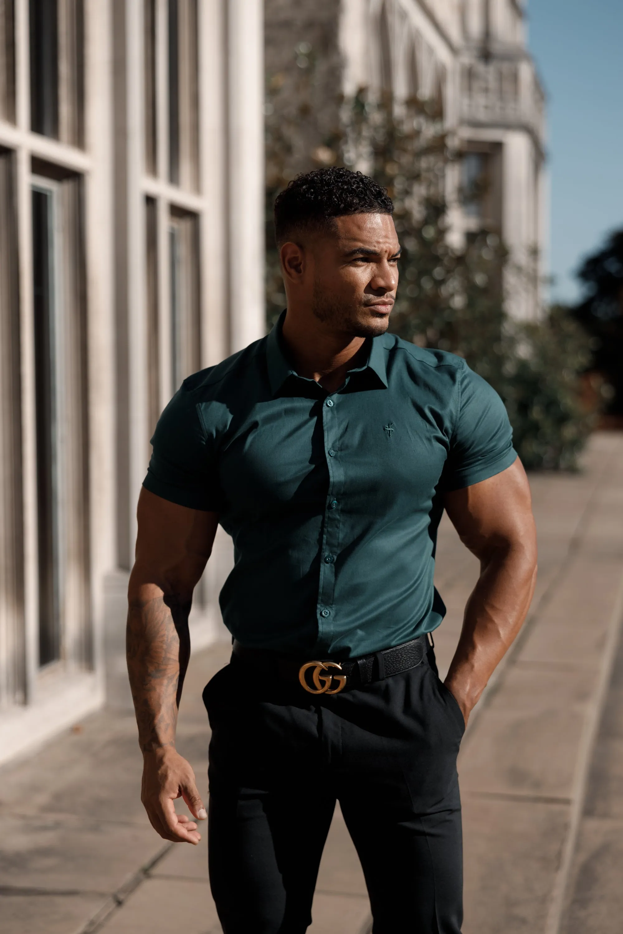 Father Sons Super Slim Luxe Ultra Stretch Classic Forest Green Short Sleeve -  FS675
