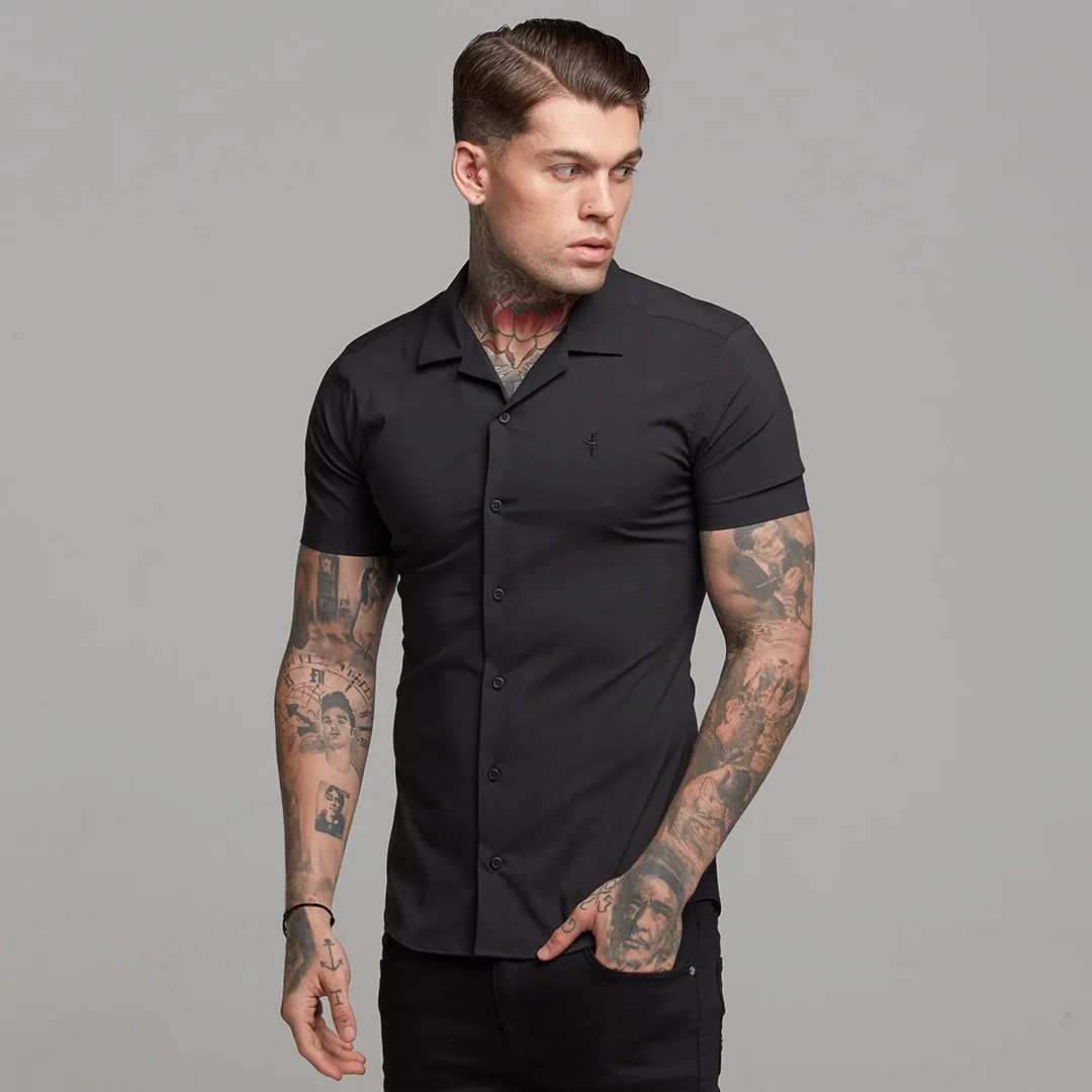 Father Sons Super Slim Stretch Revere Classic Black Short Sleeve - FS404 (LAST CHANCE)