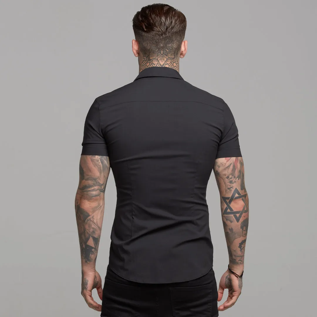 Father Sons Super Slim Stretch Revere Classic Black Short Sleeve - FS404 (LAST CHANCE)