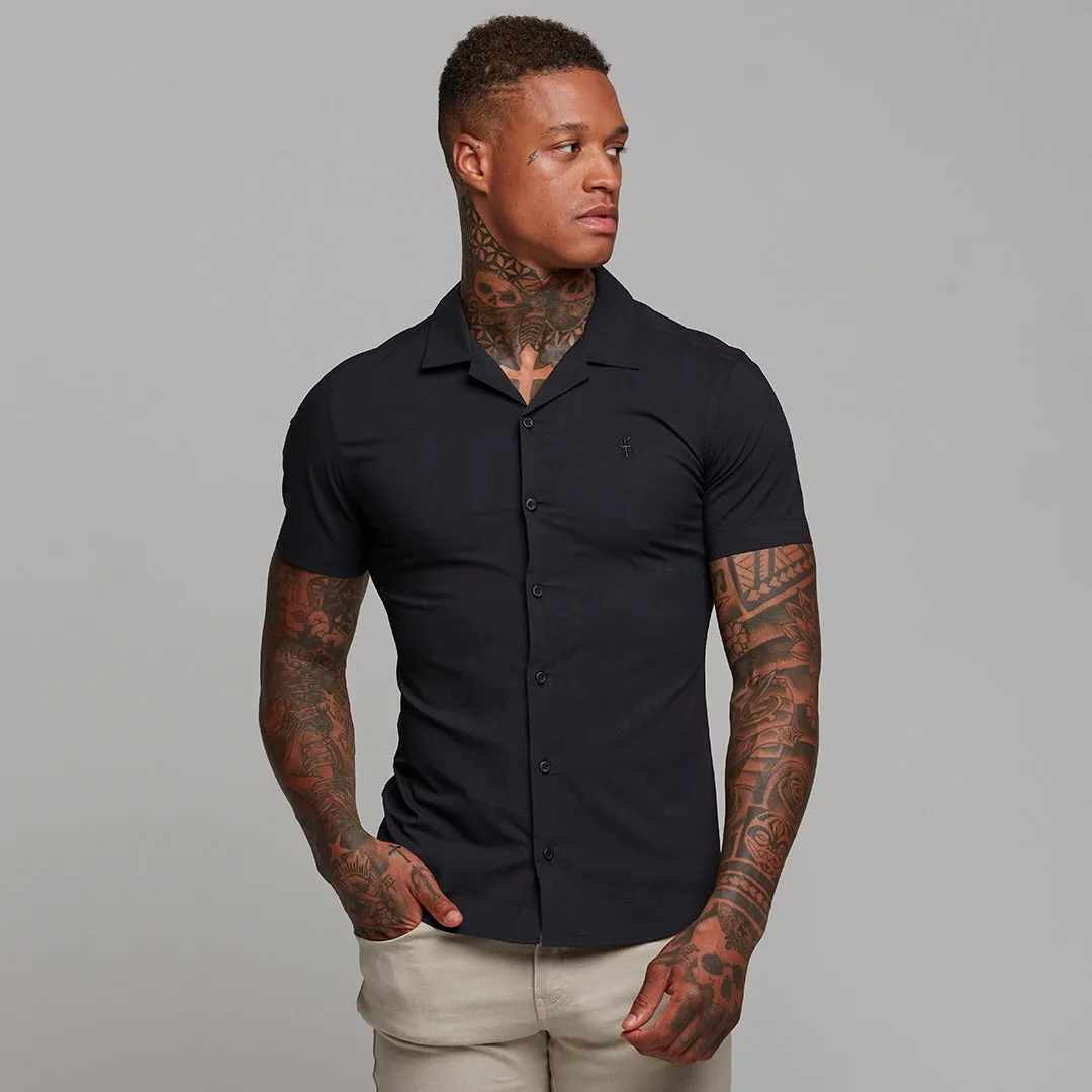 Father Sons Super Slim Stretch Revere Classic Black Short Sleeve - FS404 (LAST CHANCE)