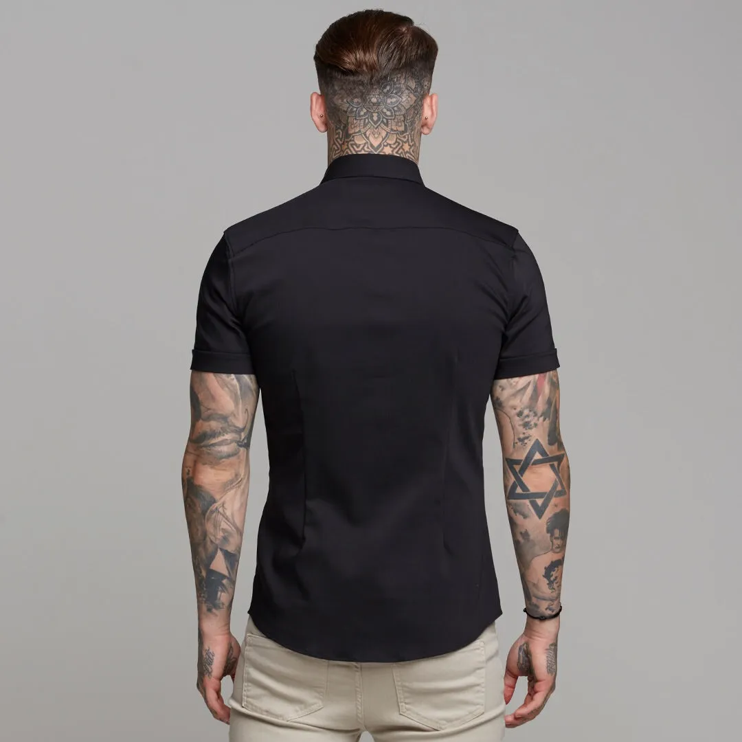 Father Sons Super Slim Ultra Stretch Classic Black Short Sleeve (Khaki Embroidery) -  FS481