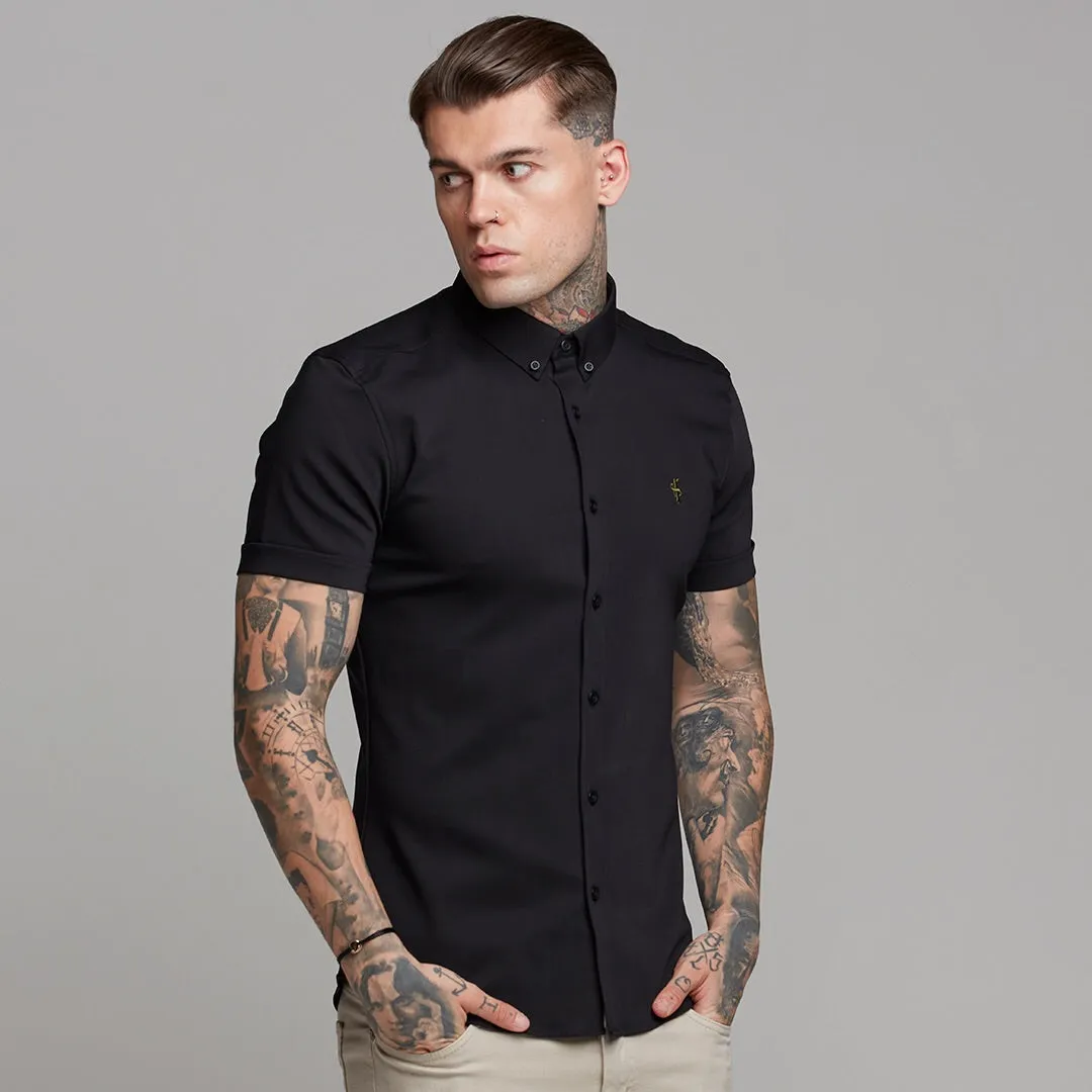 Father Sons Super Slim Ultra Stretch Classic Black Short Sleeve (Khaki Embroidery) -  FS481