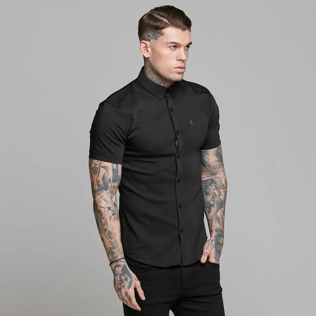 Father Sons Super Slim Ultra Stretch Classic Black Short Sleeve (Khaki Embroidery) -  FS481
