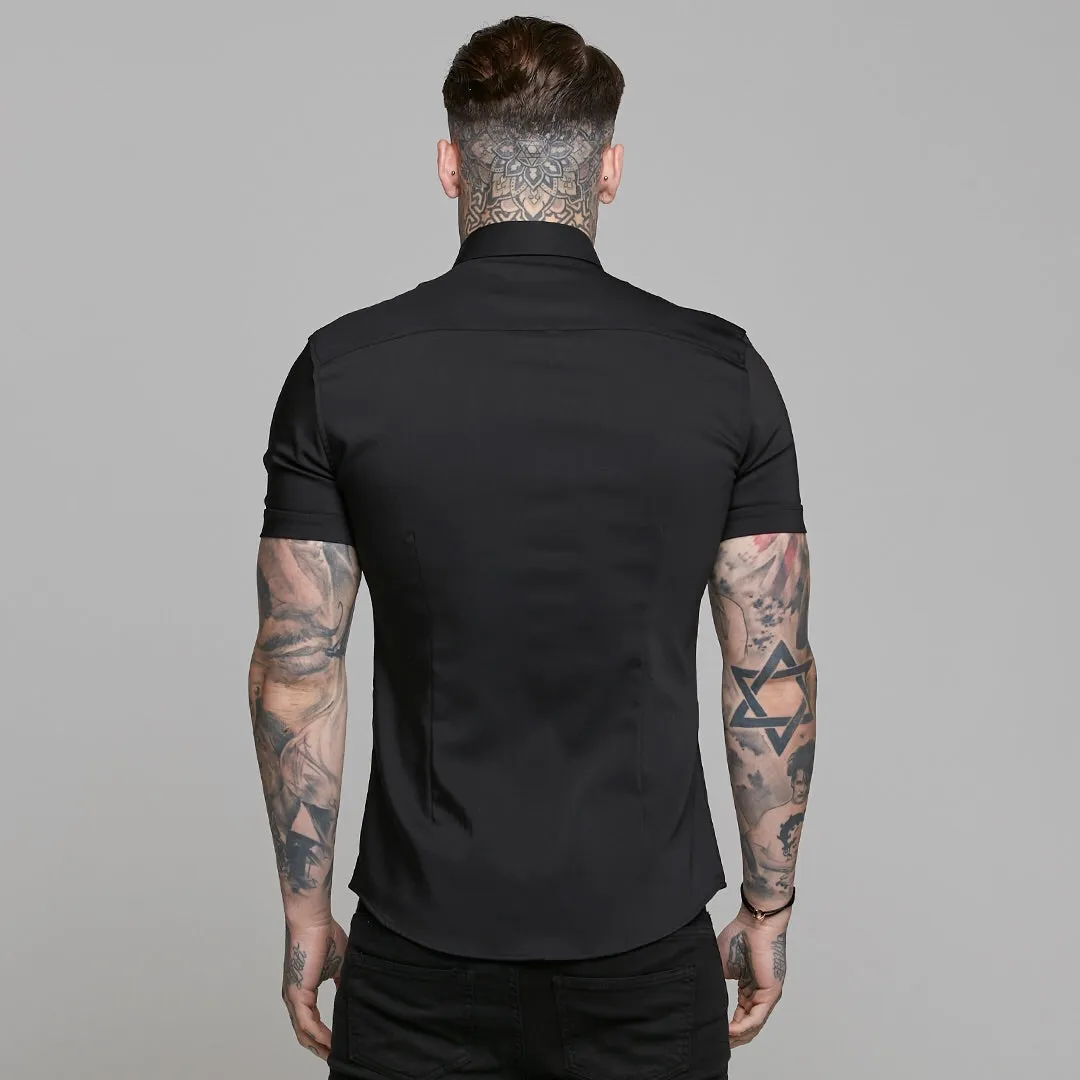 Father Sons Super Slim Ultra Stretch Classic Black Short Sleeve (Khaki Embroidery) -  FS481