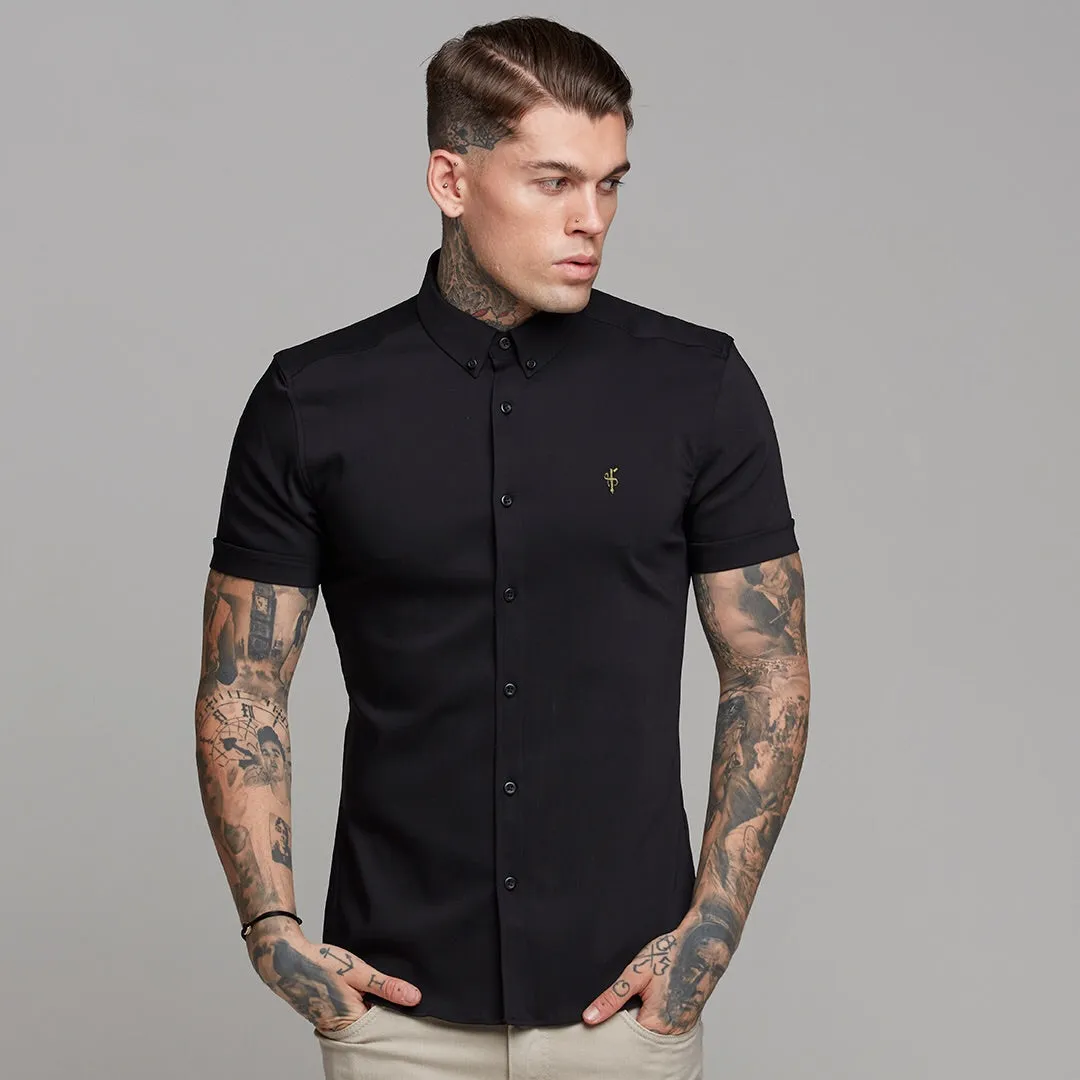 Father Sons Super Slim Ultra Stretch Classic Black Short Sleeve (Khaki Embroidery) -  FS481