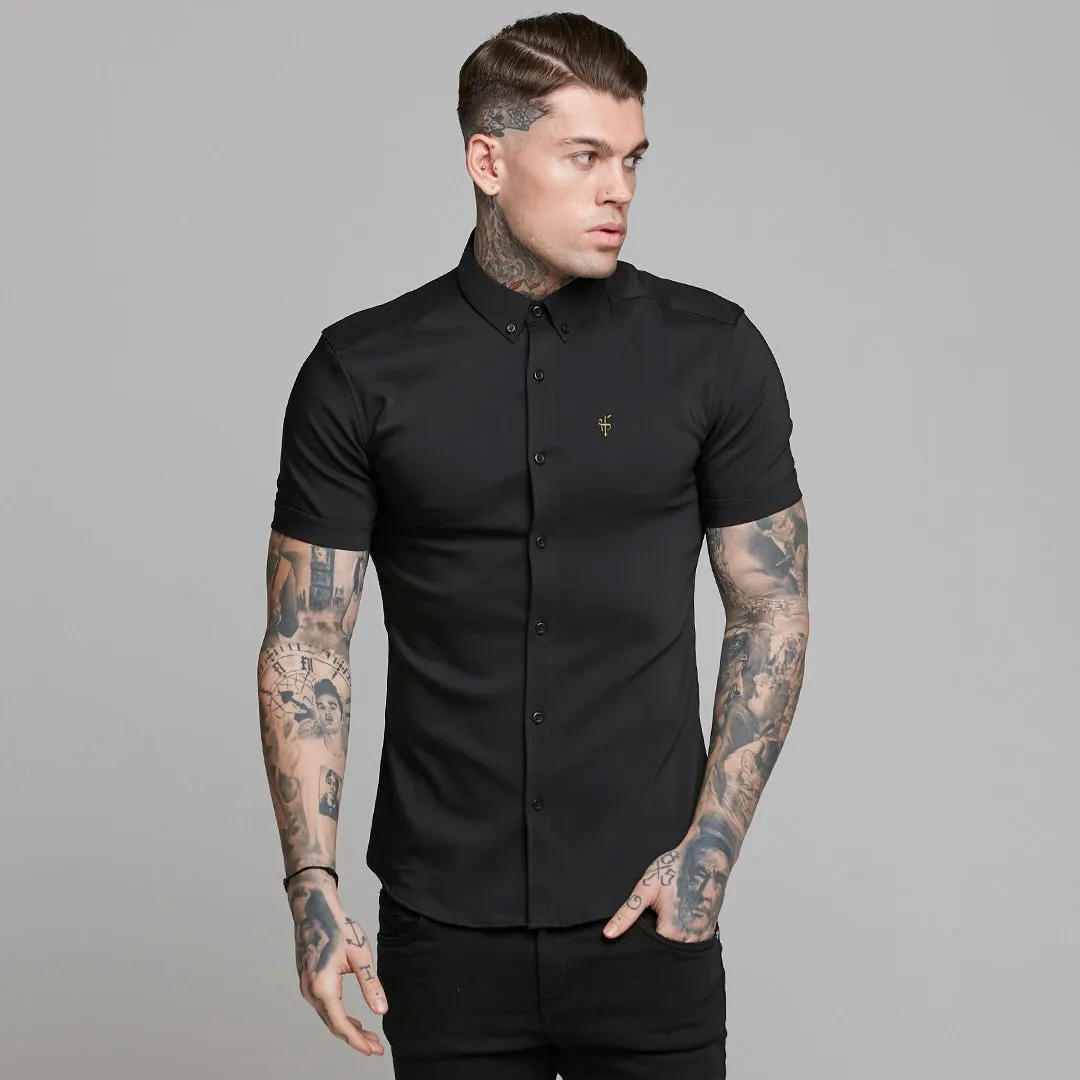 Father Sons Super Slim Ultra Stretch Classic Black Short Sleeve (Khaki Embroidery) -  FS481