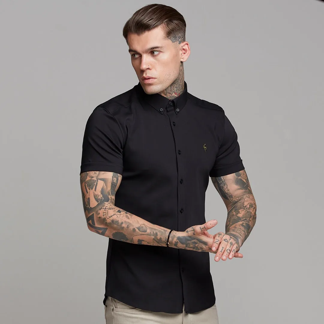 Father Sons Super Slim Ultra Stretch Classic Black Short Sleeve (Khaki Embroidery) -  FS481