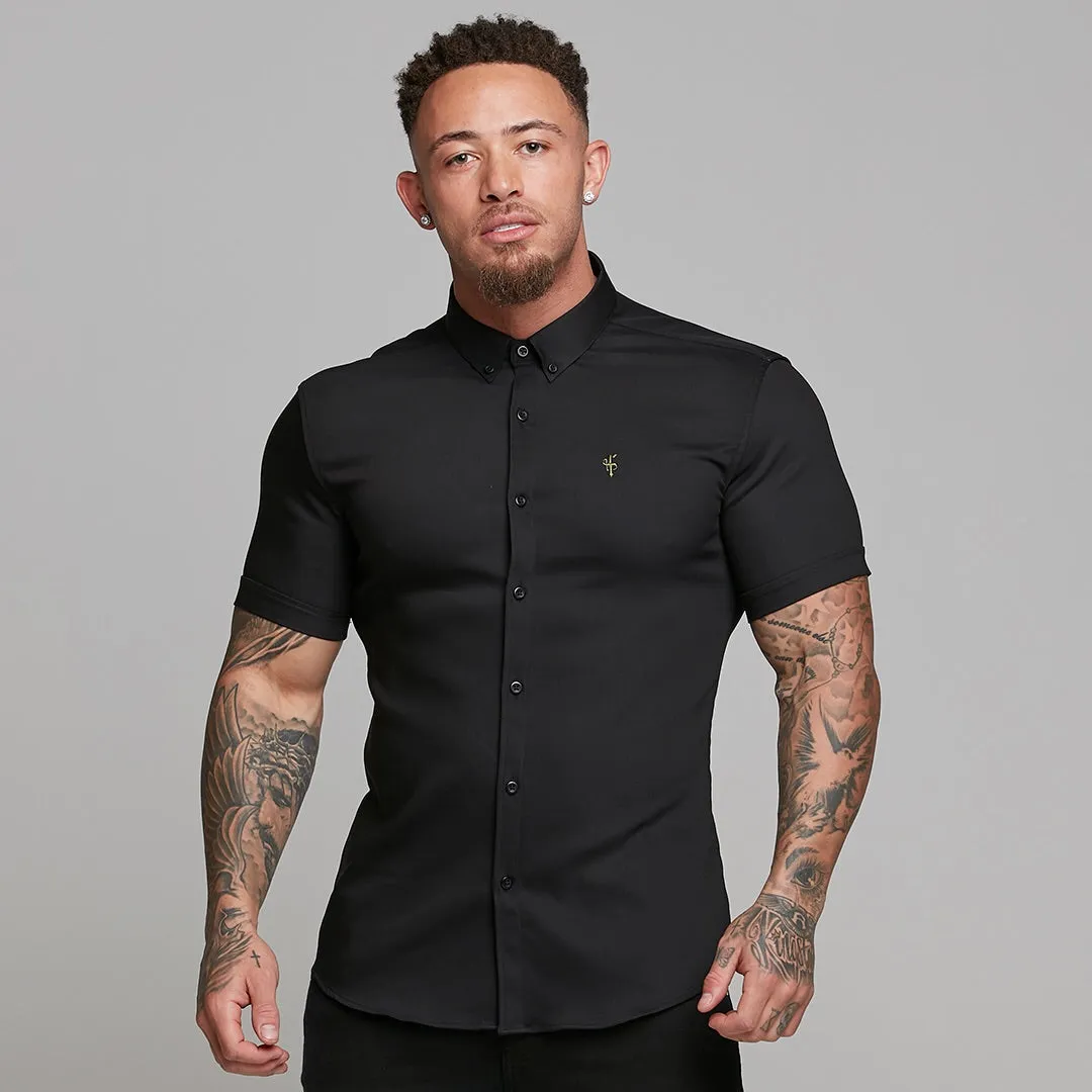 Father Sons Super Slim Ultra Stretch Classic Black Short Sleeve (Khaki Embroidery) -  FS481