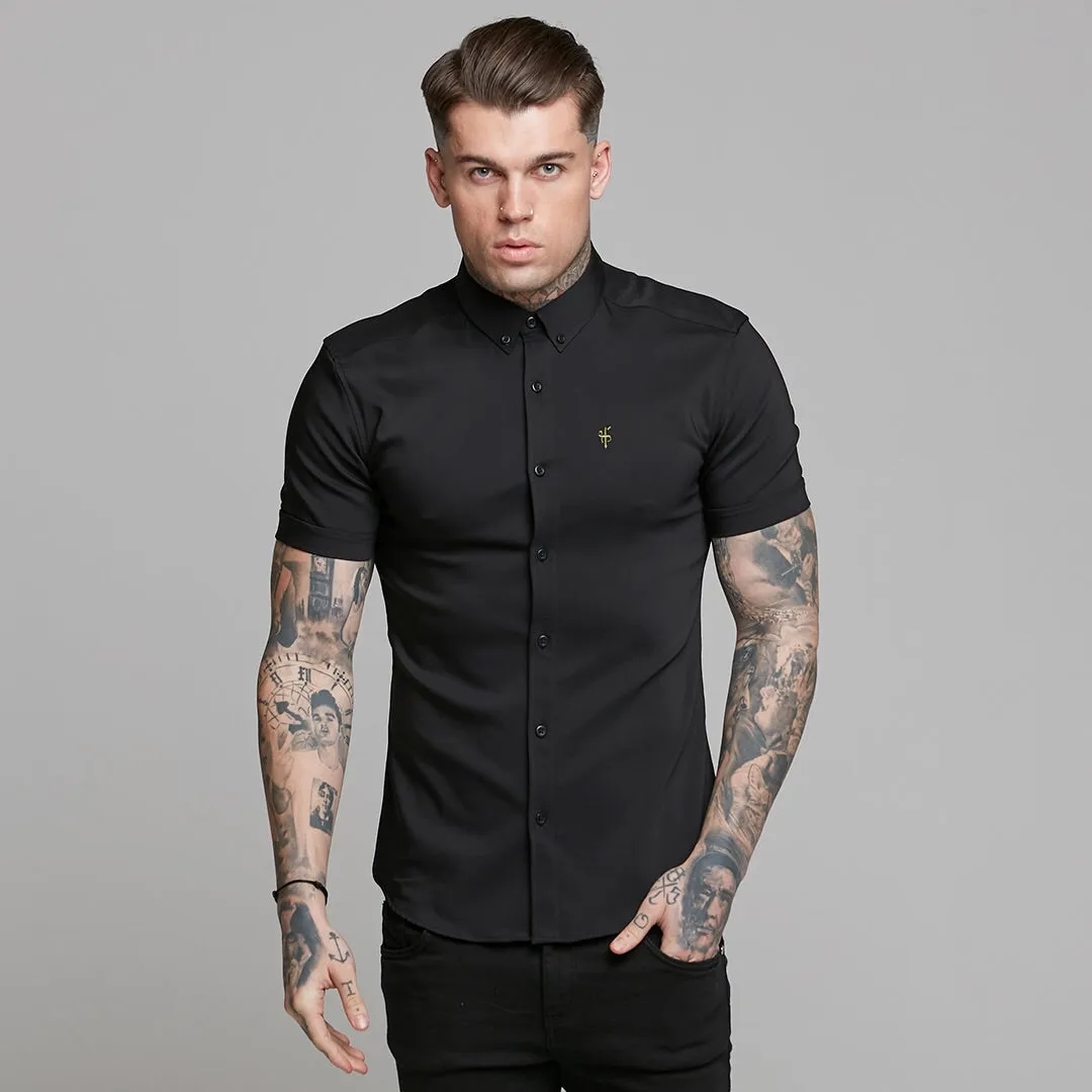 Father Sons Super Slim Ultra Stretch Classic Black Short Sleeve (Khaki Embroidery) -  FS481