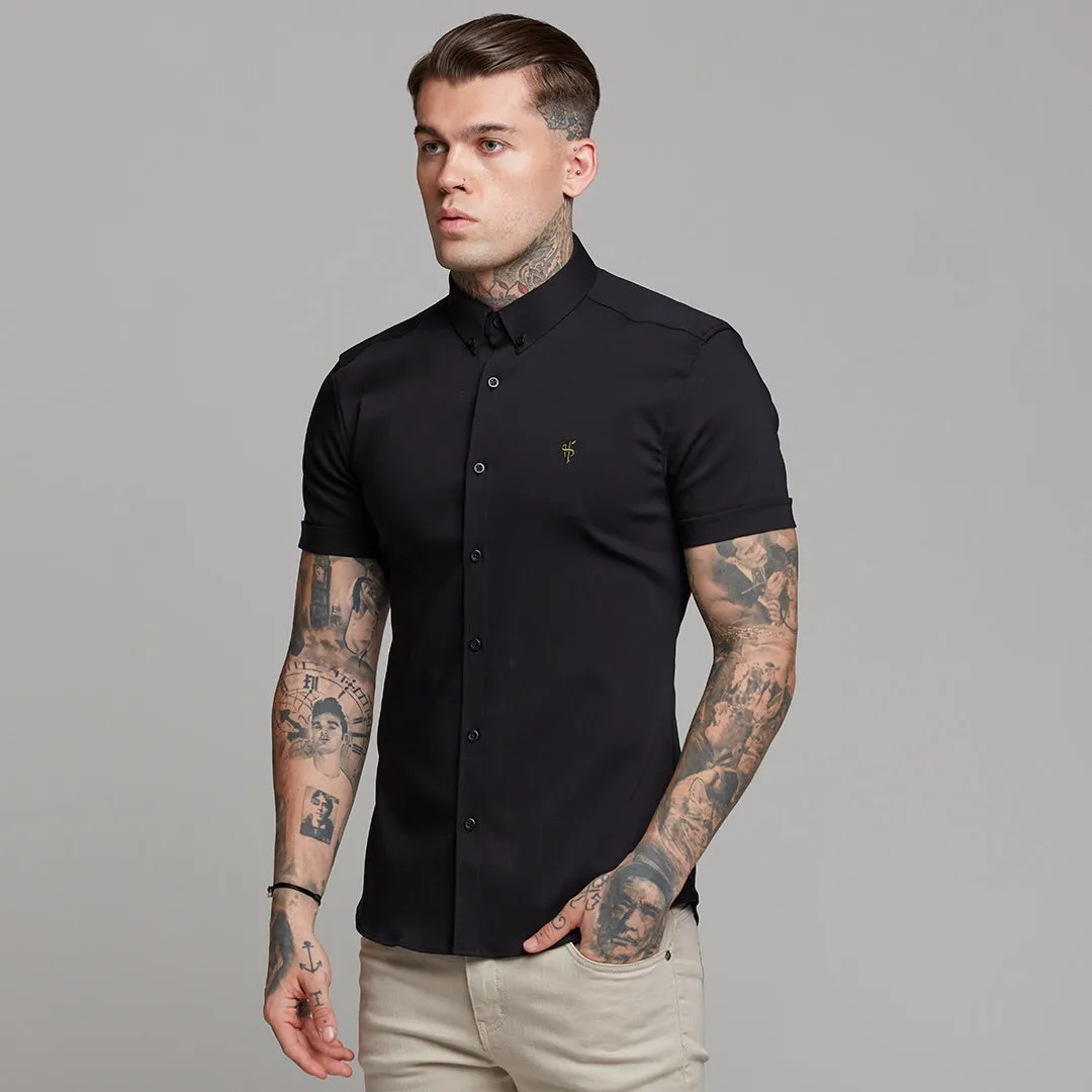 Father Sons Super Slim Ultra Stretch Classic Black Short Sleeve (Khaki Embroidery) -  FS481