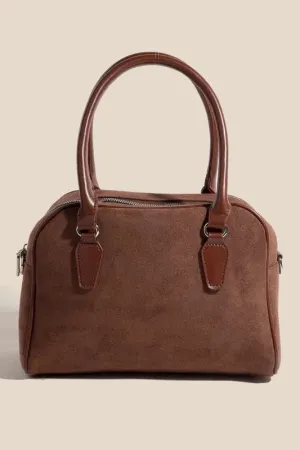 Faux Leather Handle Boxy Handbag