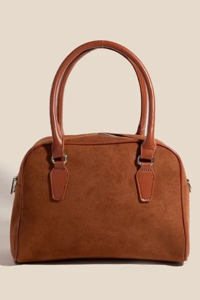 Faux Leather Handle Boxy Handbag