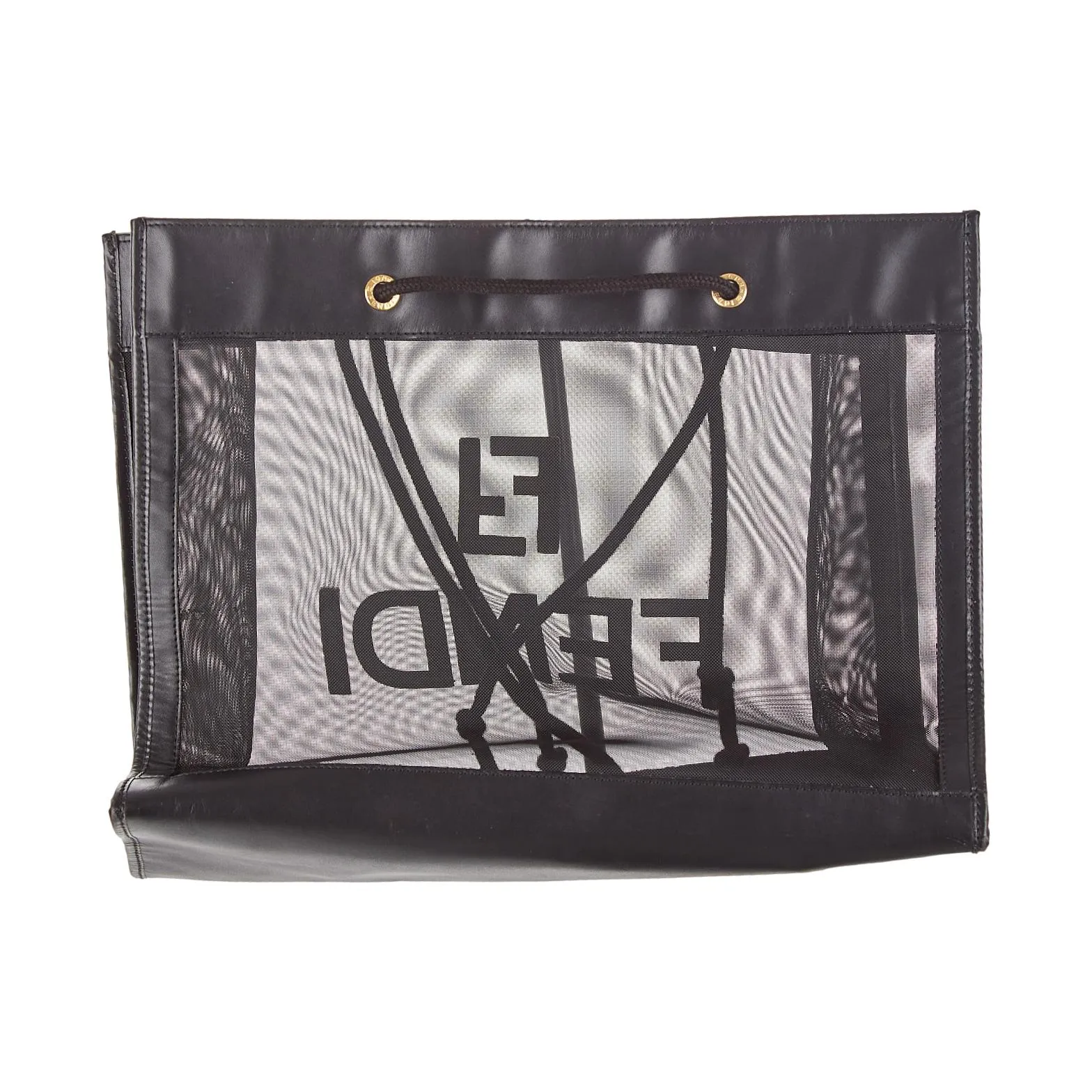 Fendi Black Sheer Mesh Logo Shoulder Tote