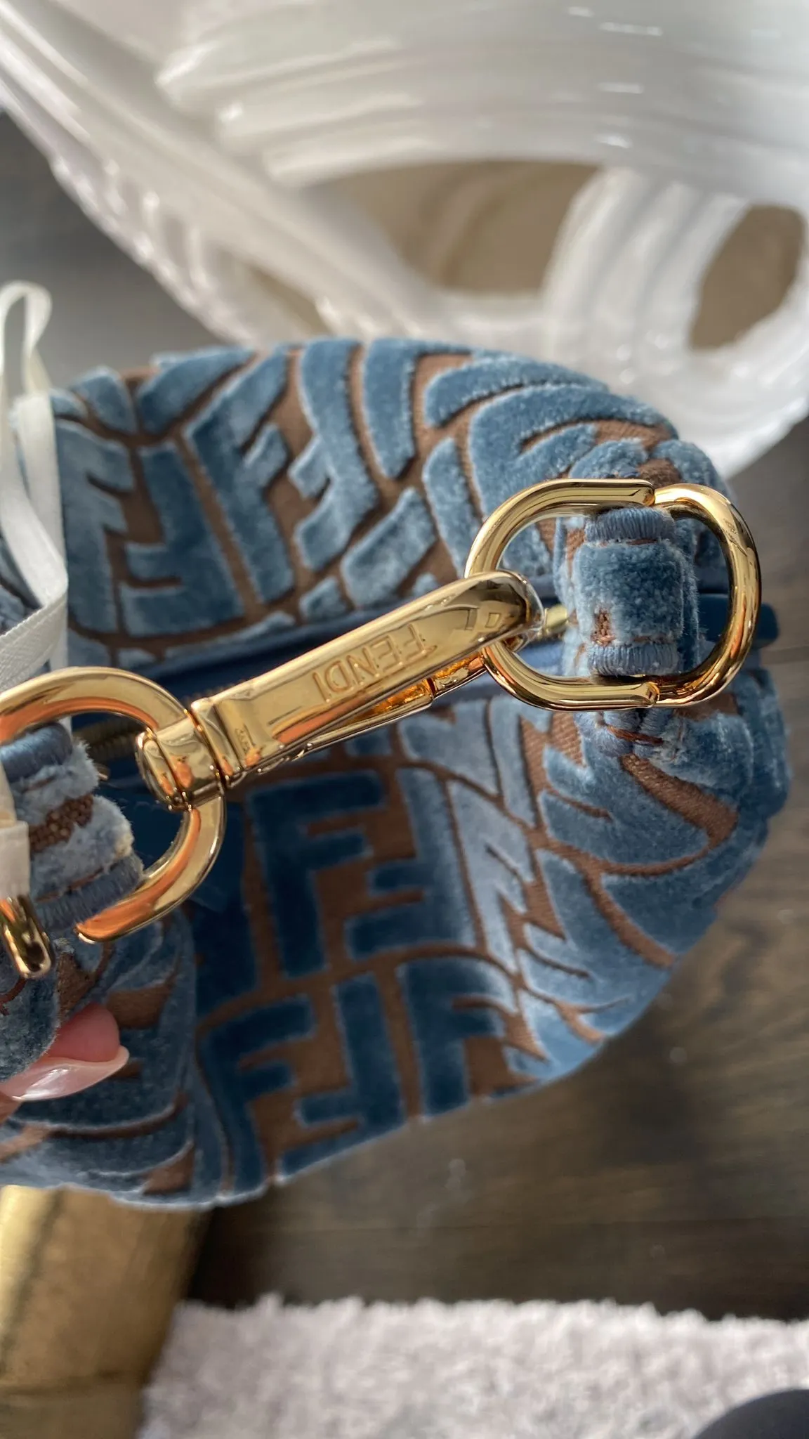 Fendi Light Blue FF Jacquard Velvet Fendigraphy Mini Bag