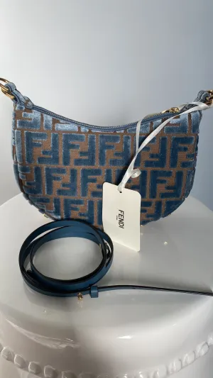 Fendi Light Blue FF Jacquard Velvet Fendigraphy Mini Bag