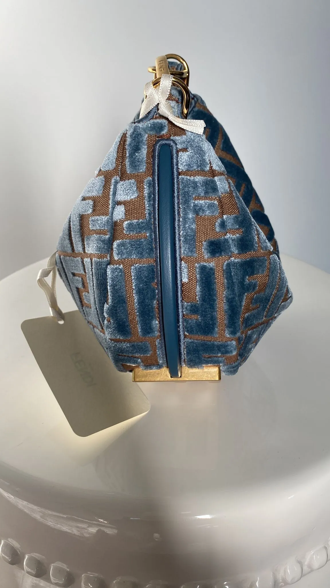 Fendi Light Blue FF Jacquard Velvet Fendigraphy Mini Bag