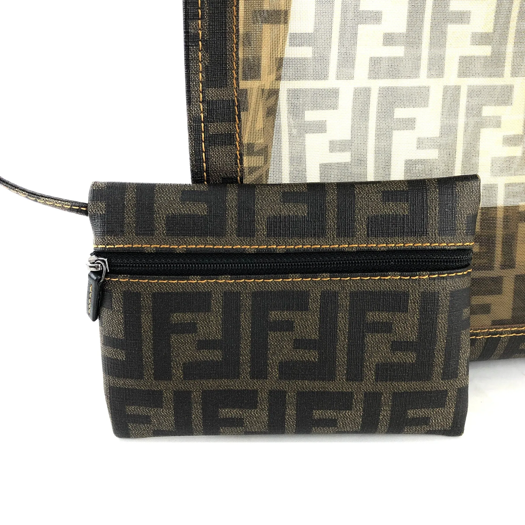 FENDI Zucca handbag  tote bag square  mesh pvc brown old vintage zemssz