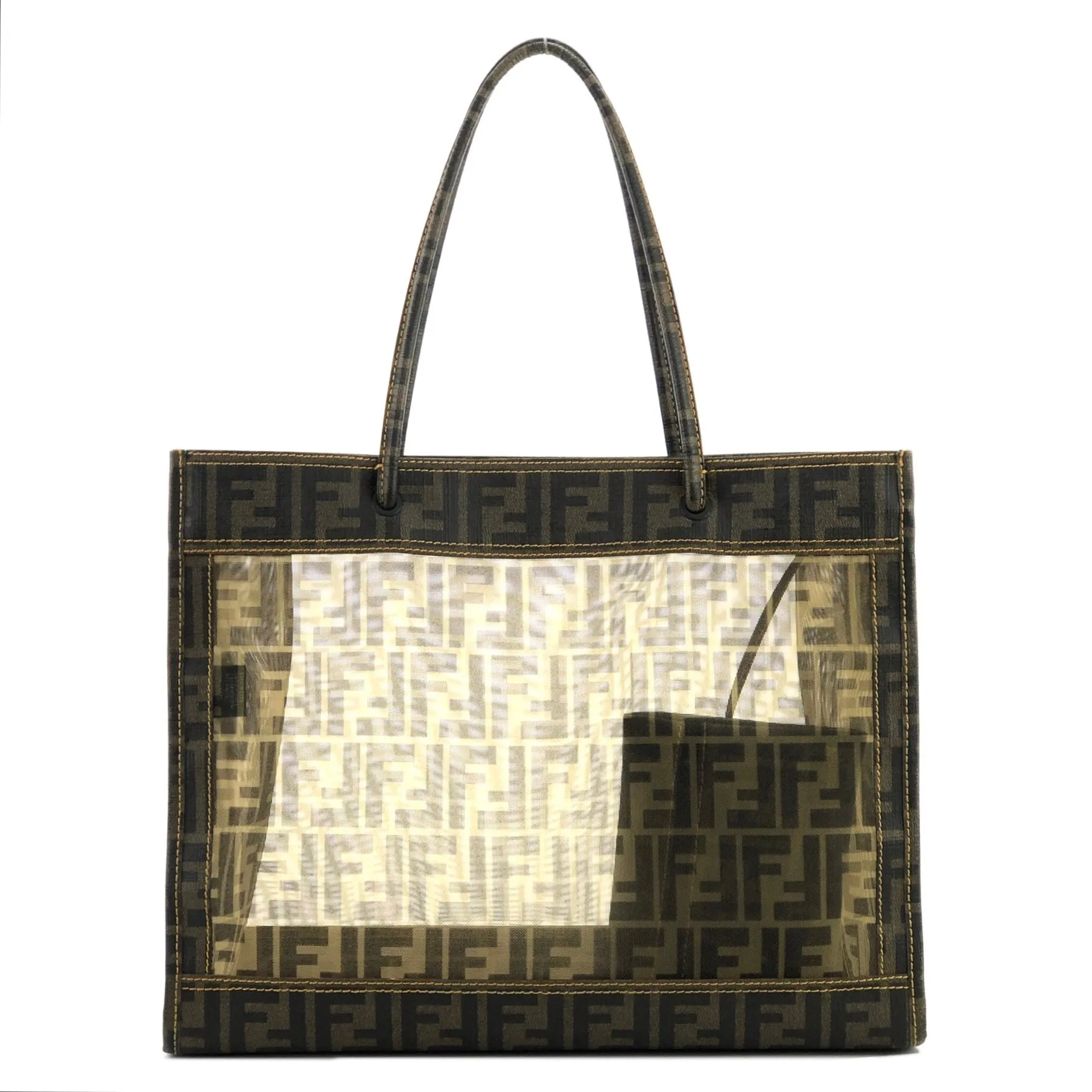 FENDI Zucca handbag  tote bag square  mesh pvc brown old vintage zemssz