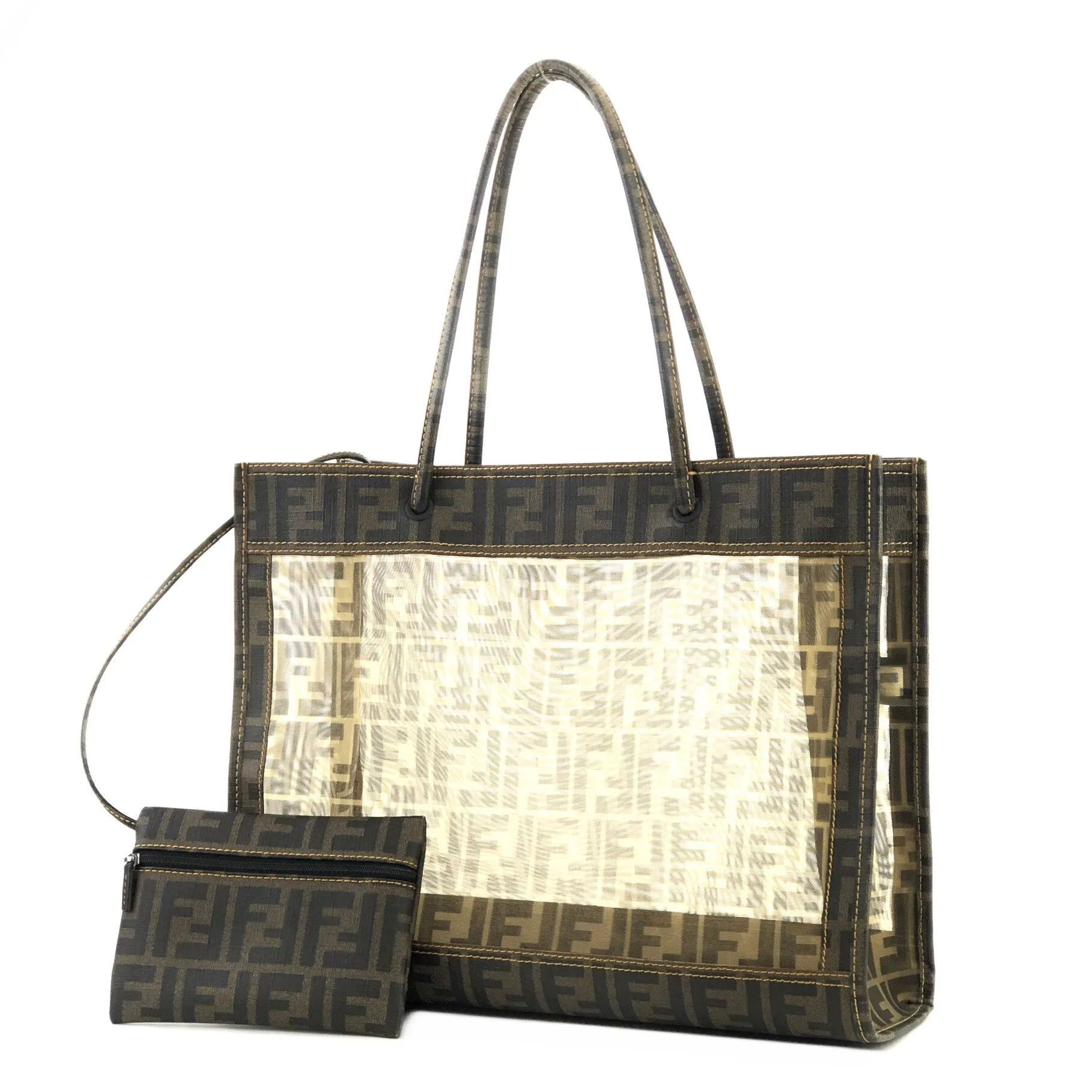 FENDI Zucca handbag  tote bag square  mesh pvc brown old vintage zemssz