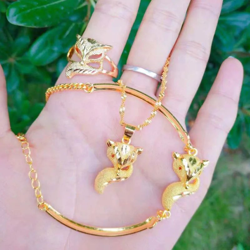 Feng Shui Gold Plated Fox Three-piece Set Jewelry