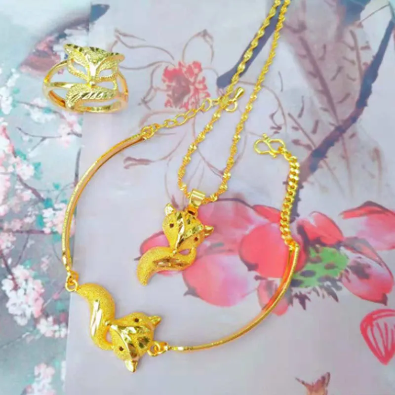 Feng Shui Gold Plated Fox Three-piece Set Jewelry