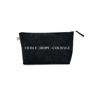 Fierce Hope Courage Clutch Bag- Silver Glitter on Black Crushed Velvet