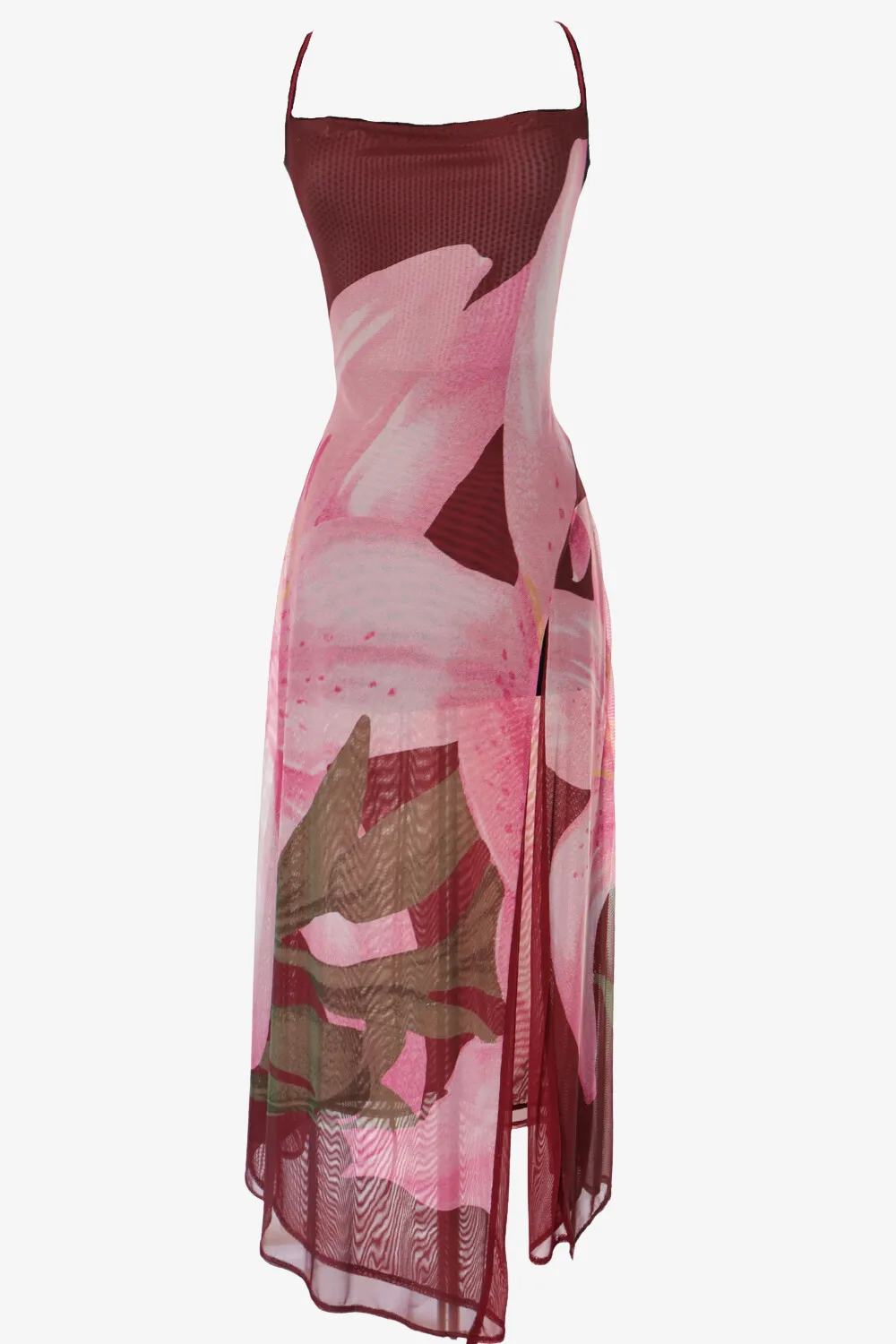 Floral Mesh Slip Dress (Pink)