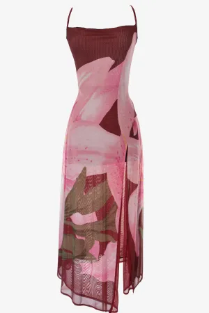 Floral Mesh Slip Dress (Pink)