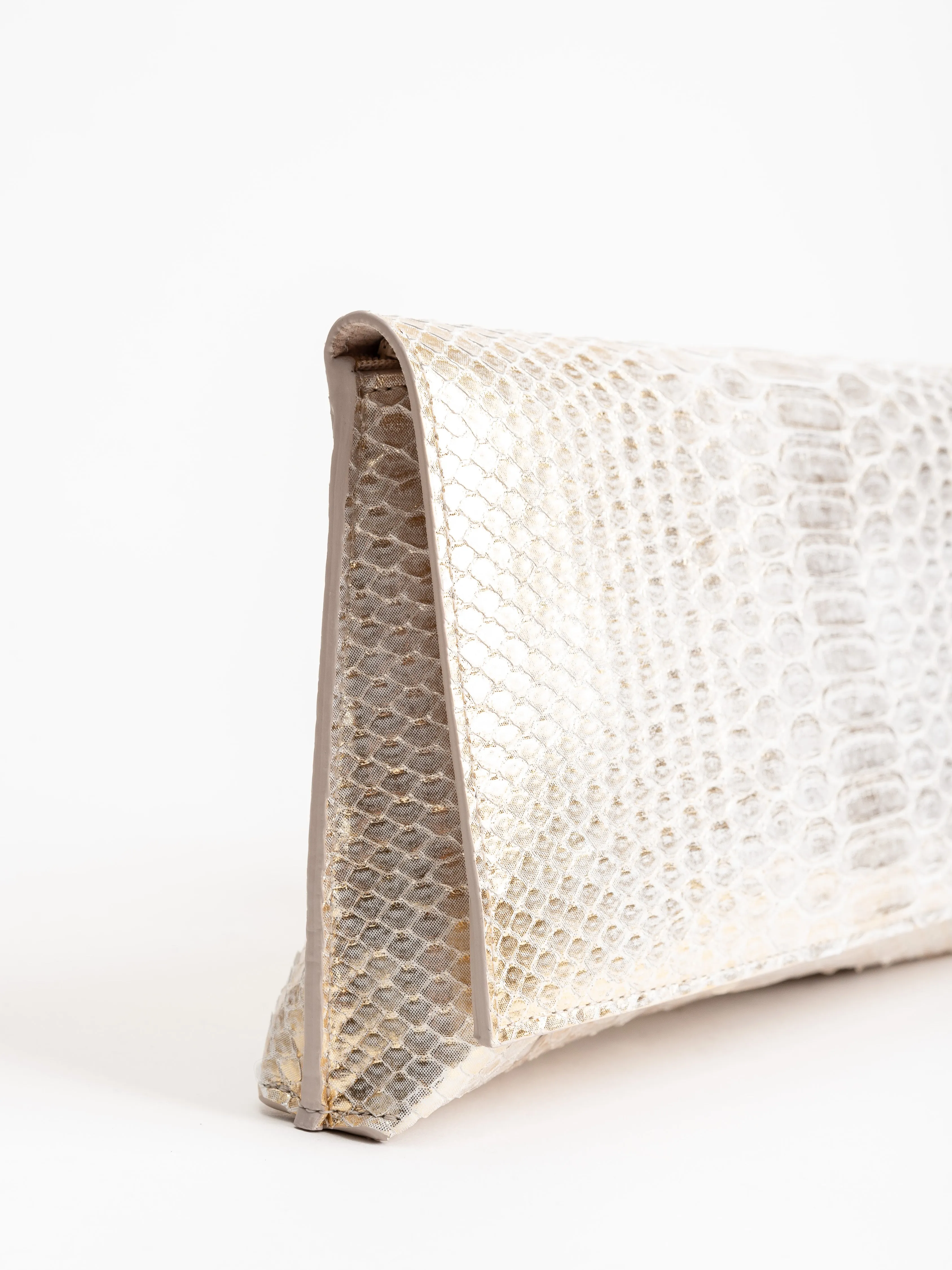 foldover clutch - pale gold python
