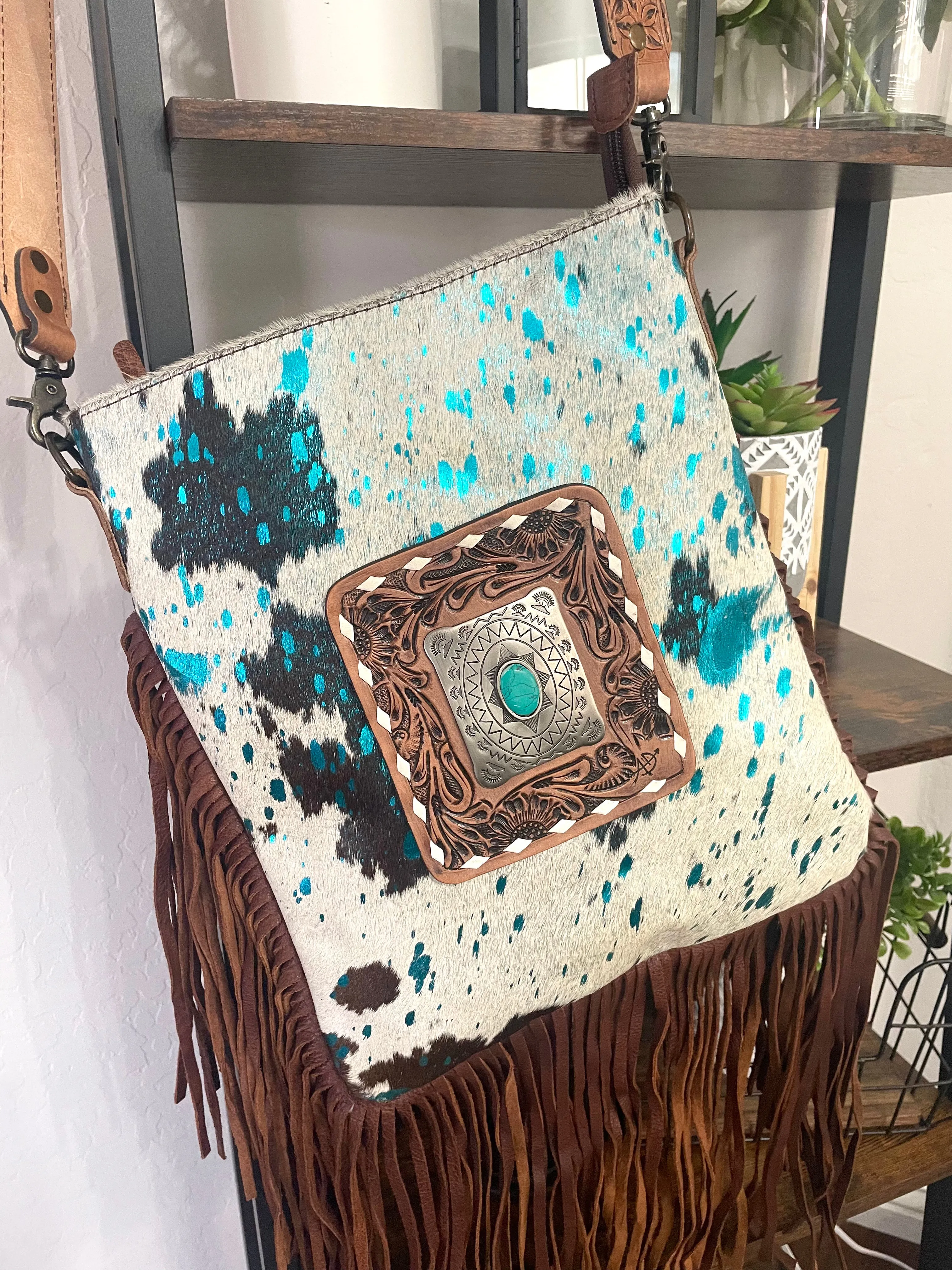 Foothills Rancher Brown and White Hide Crossbody Handbag