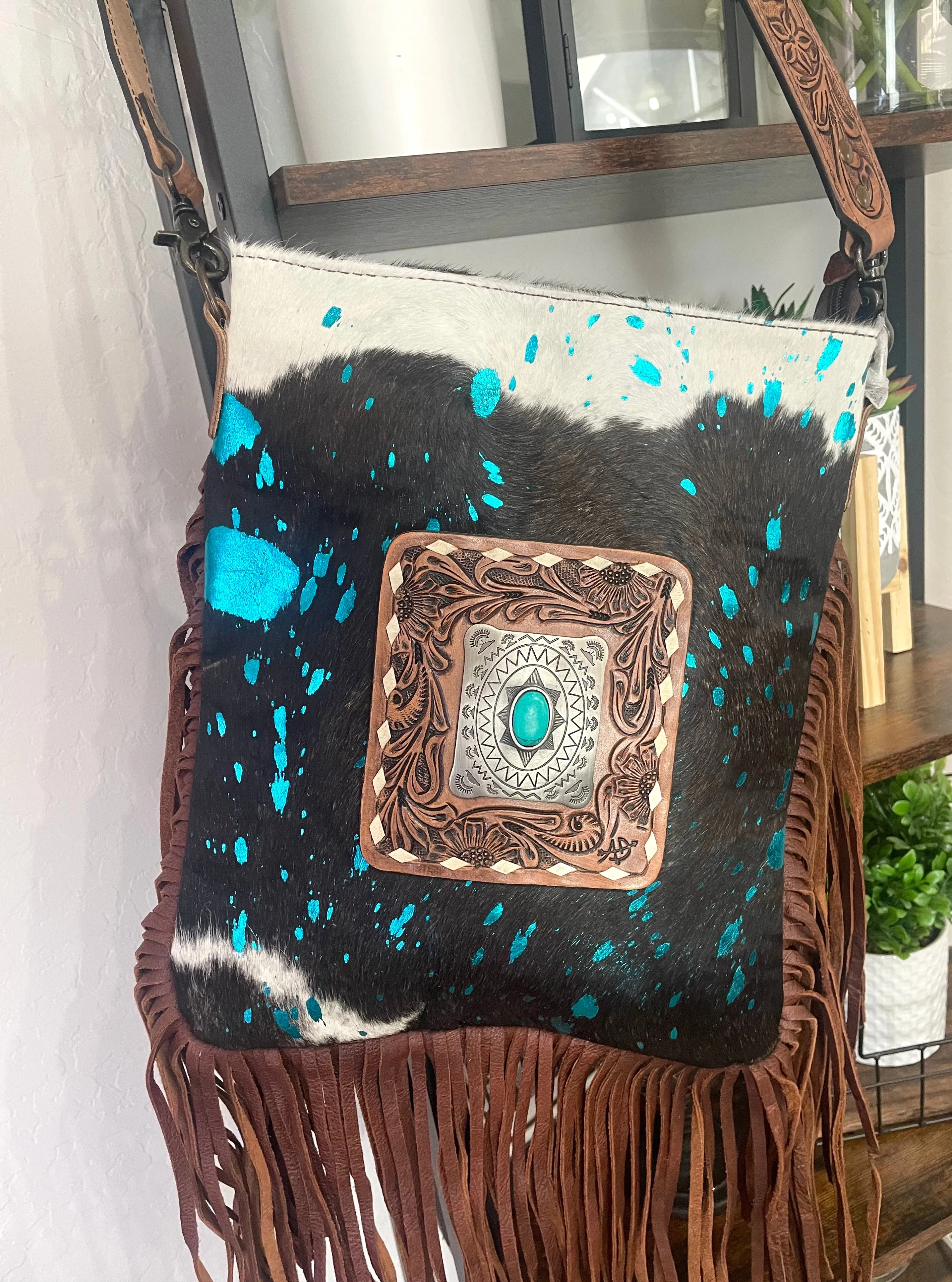 Foothills Rancher Brown and White Hide Crossbody Handbag
