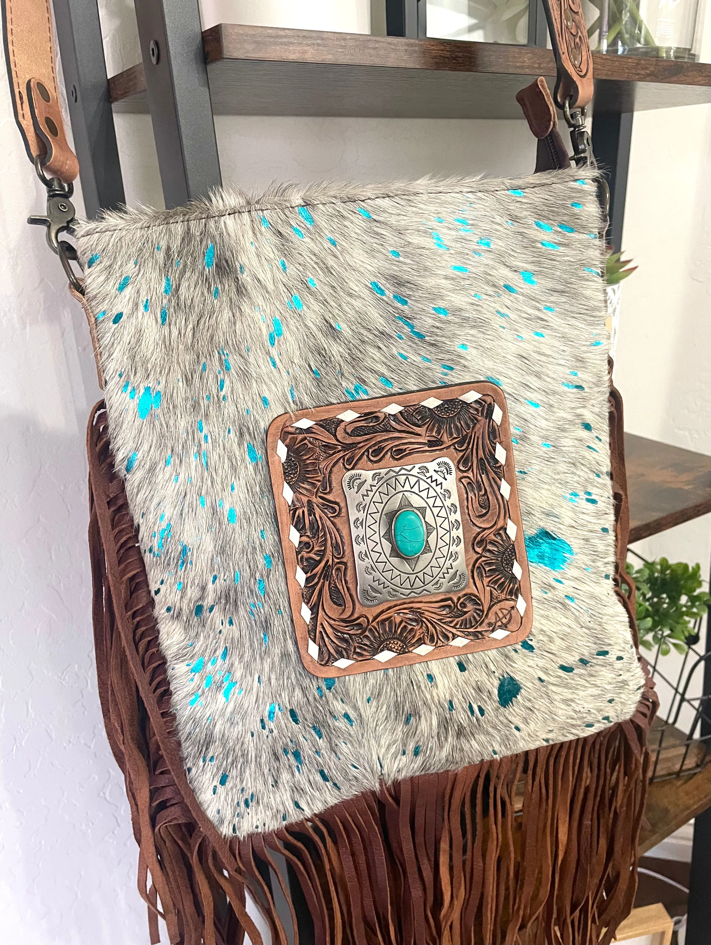 Foothills Rancher Brown and White Hide Crossbody Handbag