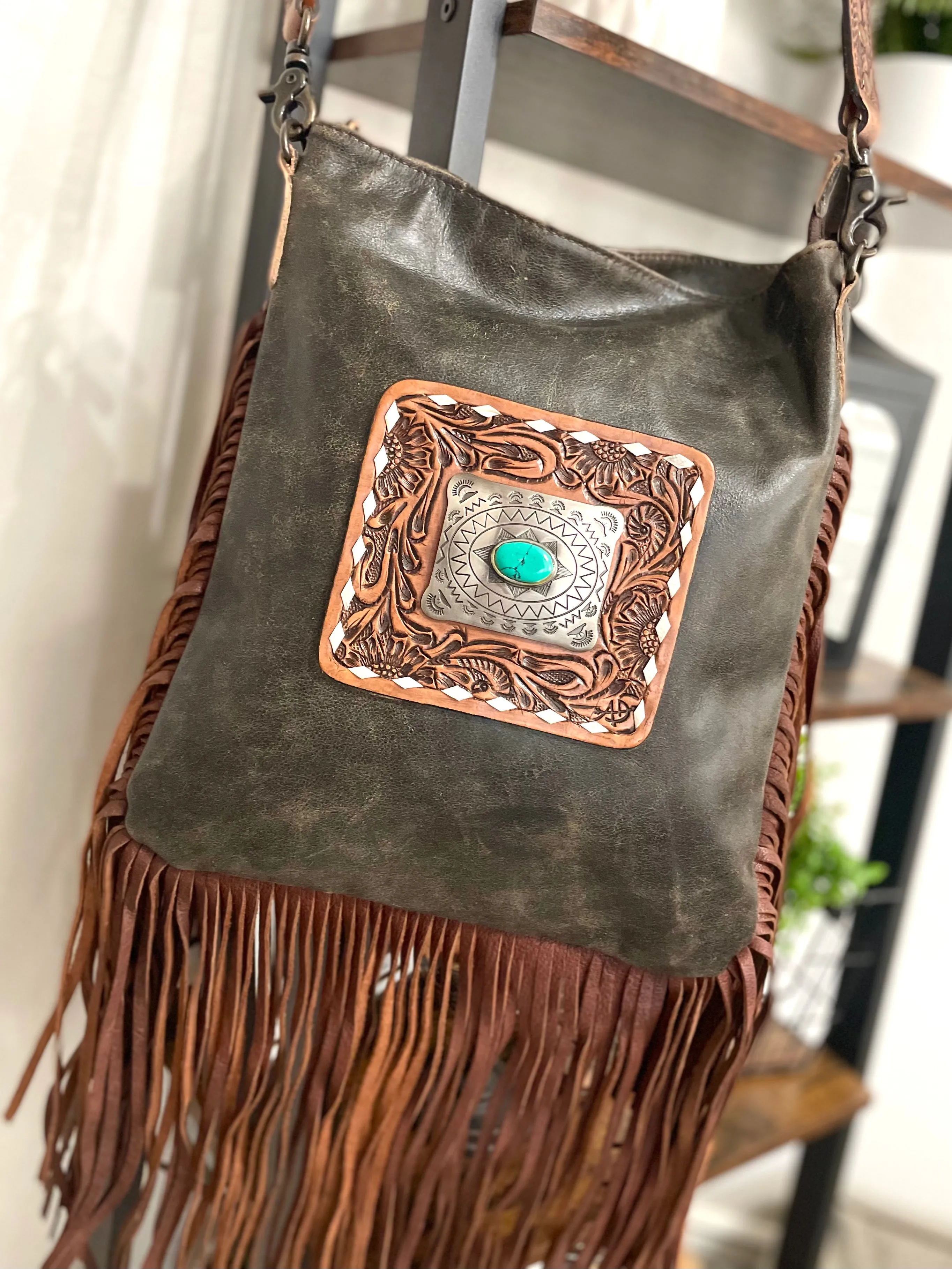 Foothills Rancher Distressed Leather Crossbody Handbag