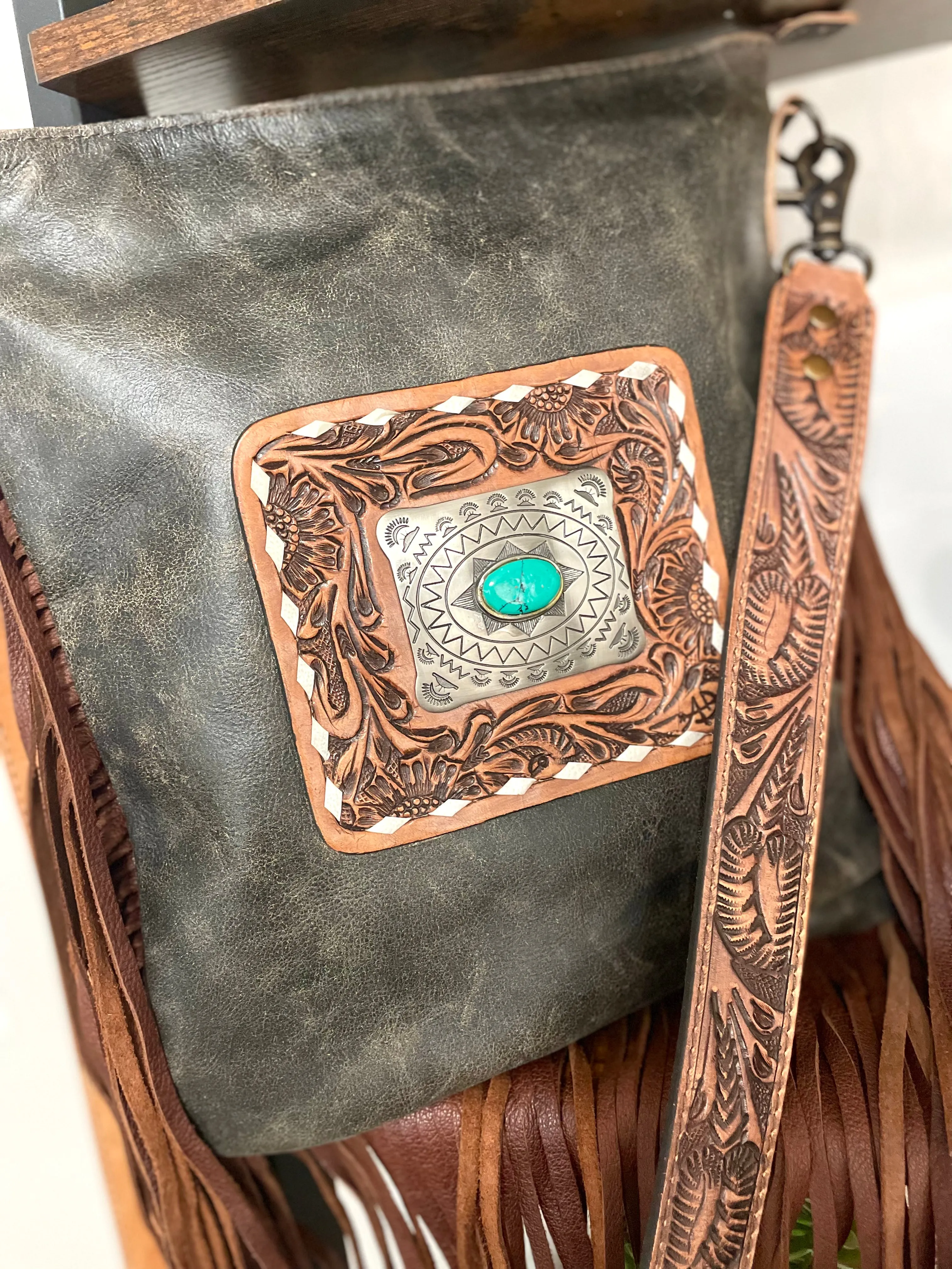 Foothills Rancher Distressed Leather Crossbody Handbag
