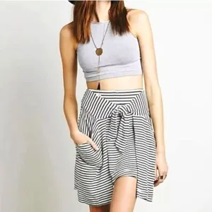 Free People All Tied Up Skirt Cream Black Stripes Pockets Women's Size Small