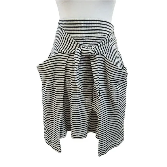 Free People All Tied Up Skirt Cream Black Stripes Pockets Women's Size Small