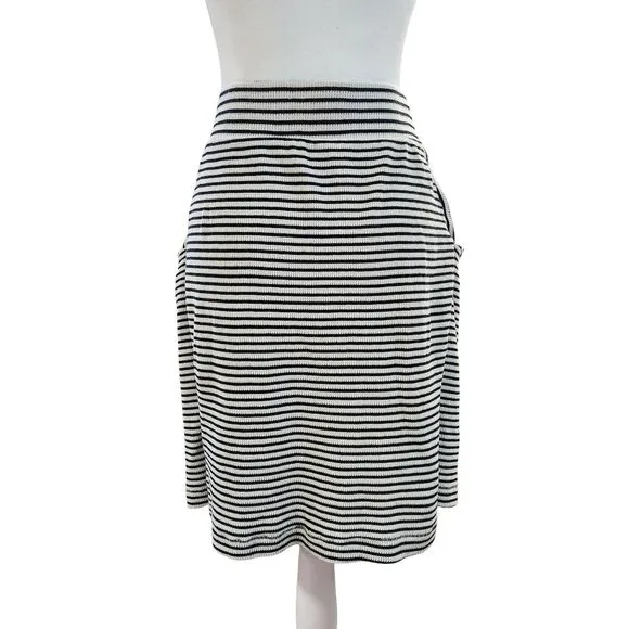 Free People All Tied Up Skirt Cream Black Stripes Pockets Women's Size Small