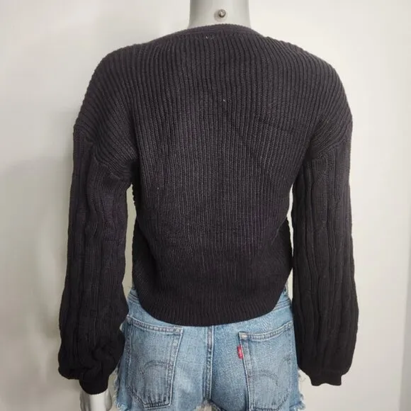 Free People &quot;When It Rains&quot; Black V-Neck Cropped Knit Sweater Size S