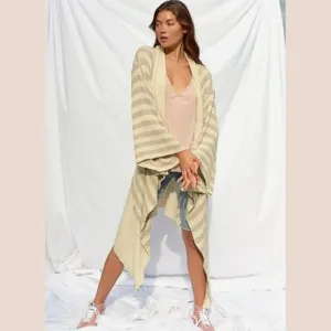 FREE PEOPLE BEACH CARLY CARDI STRIPED RIBBED MAXI CARDIGAN DUSTER XS Oversized