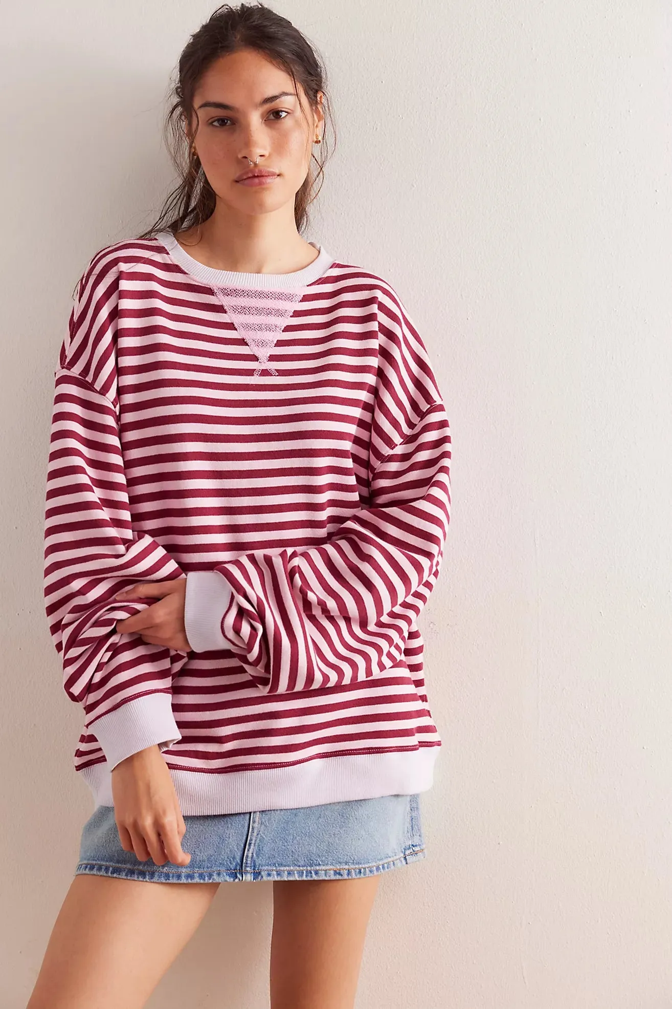 free people: classic stripe crew-raspberry combo