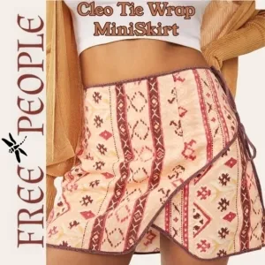 FREE PEOPLE Cleo Printed Side Slit Tie Wrap Mini Skirt in Multi Combo.