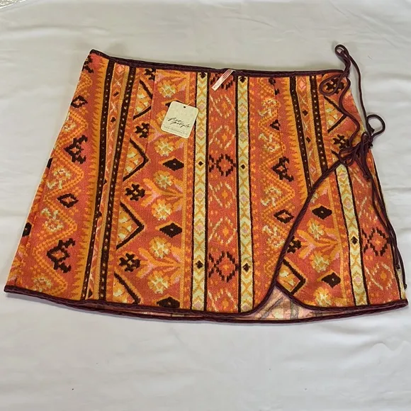 Free People Cleo Wrap Skirt in Rust Combo Size 6
