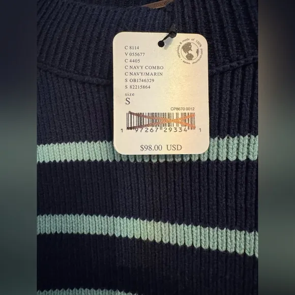 Free People Easy Street Stripe Crop Pullover Navy/Aqua NWT Size S