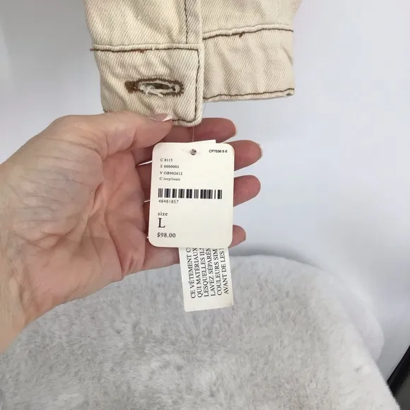 Free People Eisenhower Denim Twill Jacket Casual Boho Ivory Slouchy NWT Size L