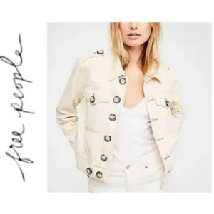 Free People Eisenhower Denim Twill Jacket Casual Boho Ivory Slouchy NWT Size L